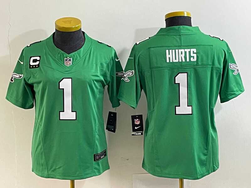 Women's Philadelphia Eagles #1 Jalen Hurts Green 2023 F.U.S.E. With C Patch Stitched Football Jersey(Run Small),We sell and wholesale Women's Philadelphia Eagles #1 Jalen Hurts Green 2023 F.U.S.E. With C Patch Stitched Football Jersey(Run Small) on line form chian!